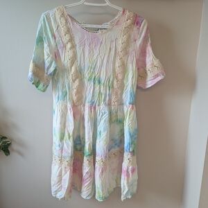 Anthropologie Sunday Mi Amor Tie Dye and Crochet Dress